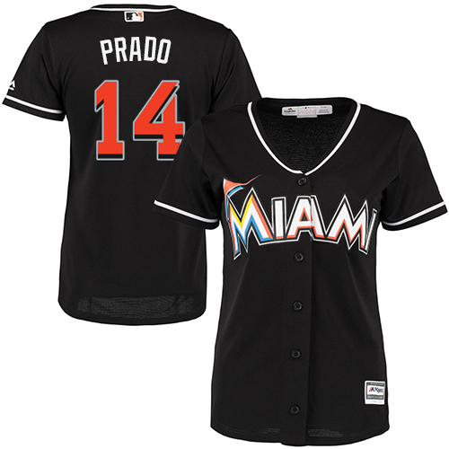 Marlins #14 Martin Prado Black Alternate Women's Stitched MLB Jersey